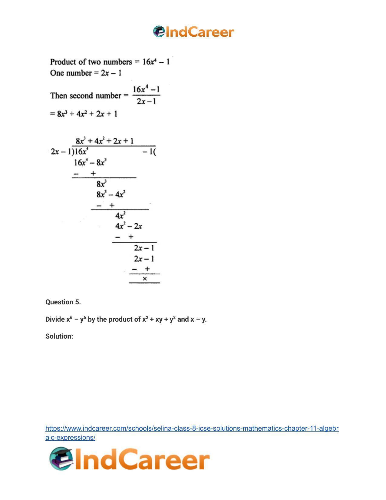Selina Class 8 ICSE Solutions Mathematics : Chapter 11- Algebraic Expressions - Page 44