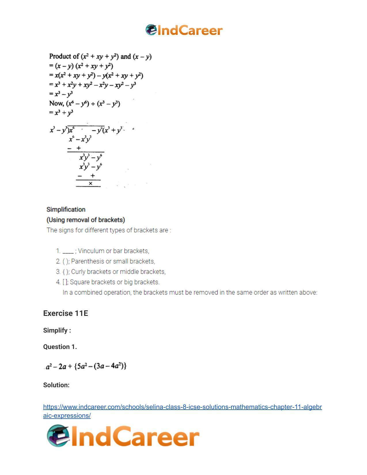 Selina Class 8 ICSE Solutions Mathematics : Chapter 11- Algebraic Expressions - Page 45