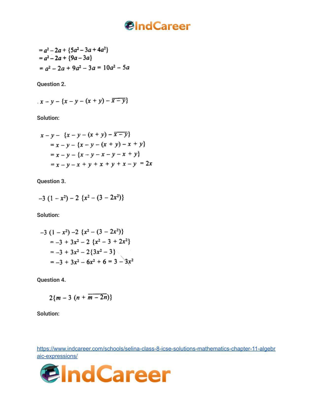 Selina Class 8 ICSE Solutions Mathematics : Chapter 11- Algebraic Expressions - Page 46