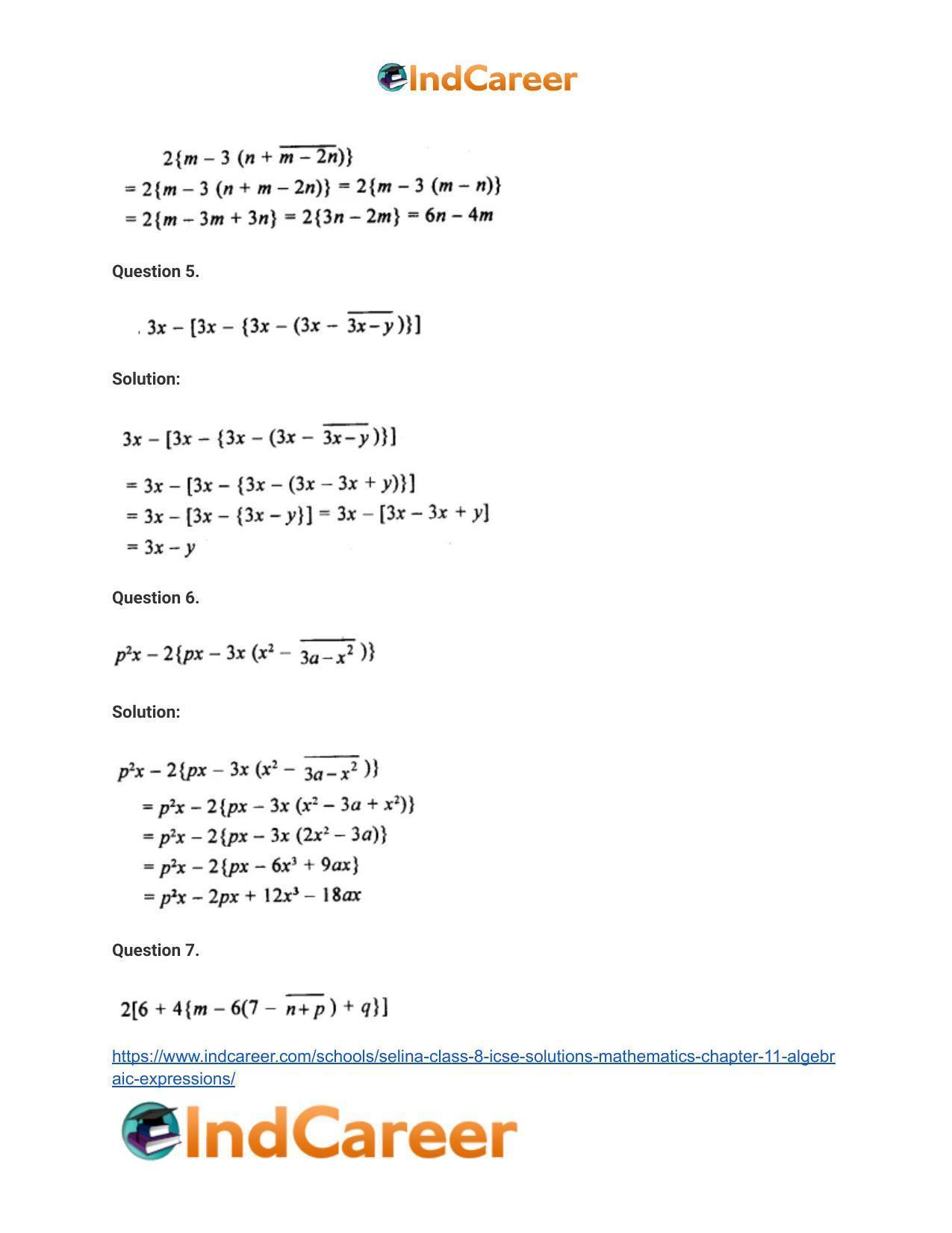 Selina Class 8 ICSE Solutions Mathematics : Chapter 11- Algebraic Expressions - Page 47
