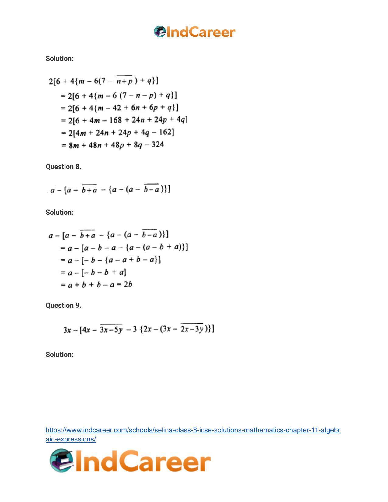Selina Class 8 ICSE Solutions Mathematics : Chapter 11- Algebraic Expressions - Page 48