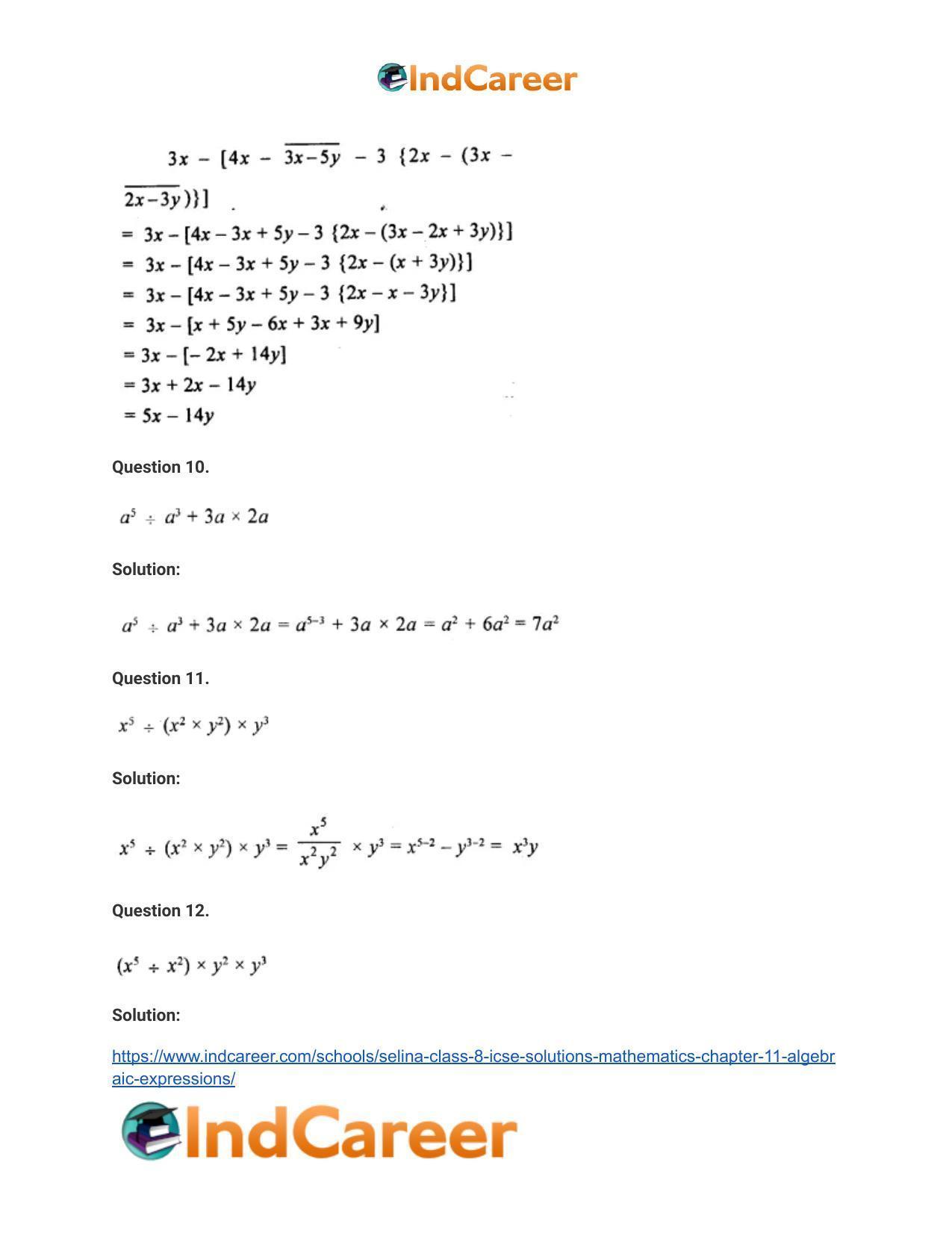 Selina Class 8 ICSE Solutions Mathematics : Chapter 11- Algebraic Expressions - Page 49
