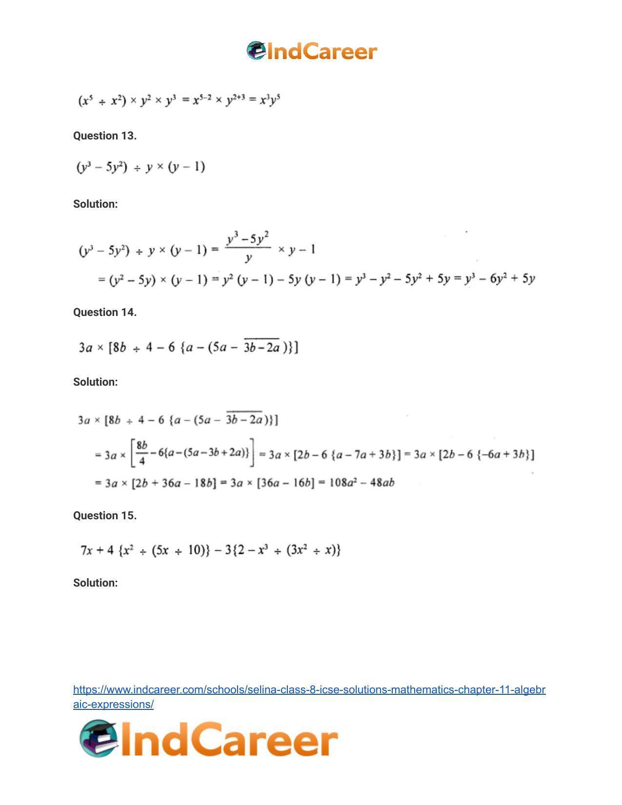 Selina Class 8 ICSE Solutions Mathematics : Chapter 11- Algebraic Expressions - Page 50