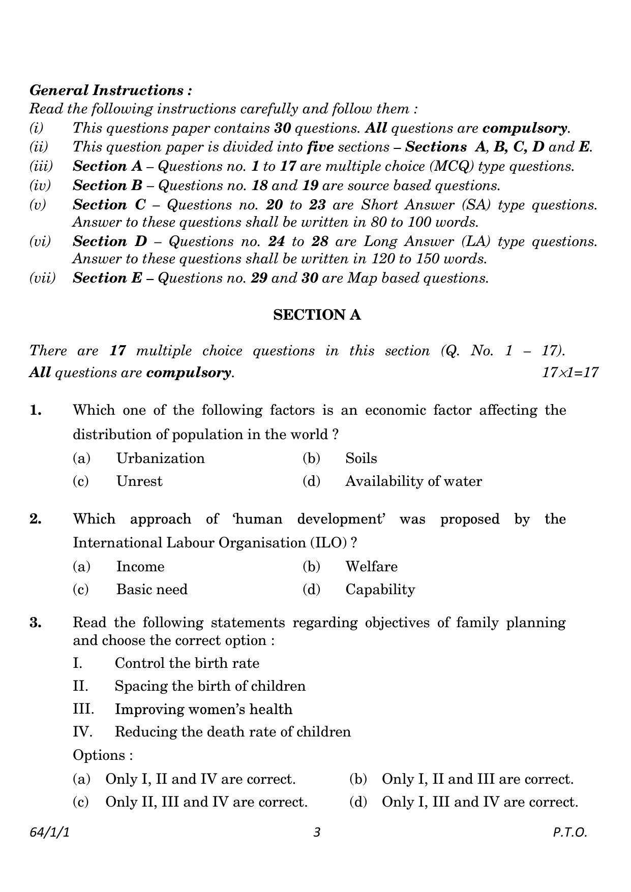 CBSE Class 12 64-1-1 Geography 2023 Question Paper - Page 3