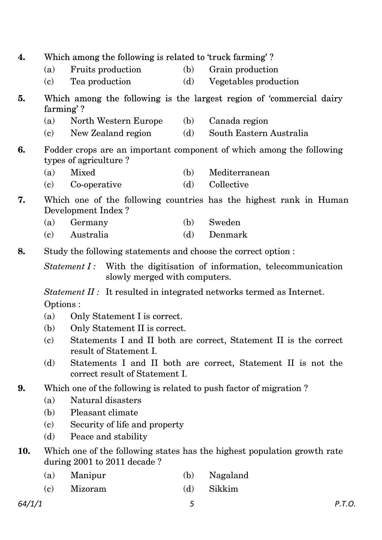 CBSE Class 12 64-1-1 Geography 2023 Question Paper - Page 5