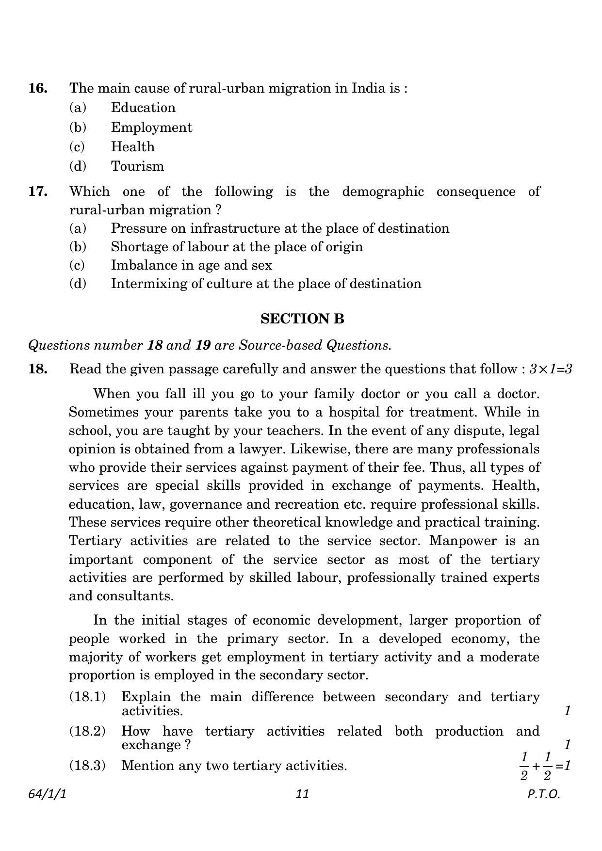 CBSE Class 12 64-1-1 Geography 2023 Question Paper - Page 11