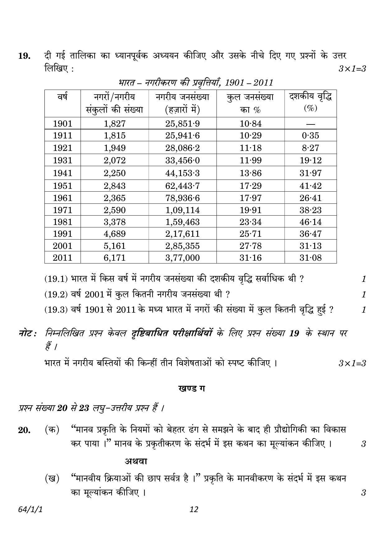 CBSE Class 12 64-1-1 Geography 2023 Question Paper - Page 12