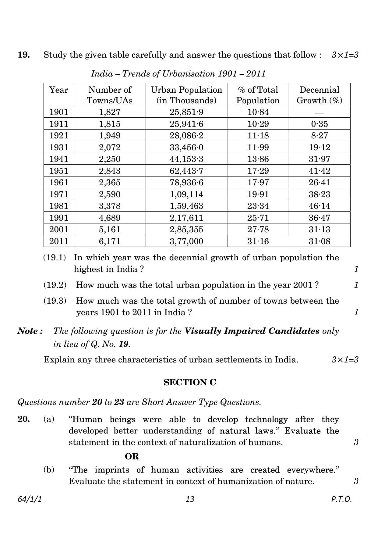 CBSE Class 12 64-1-1 Geography 2023 Question Paper - Page 13