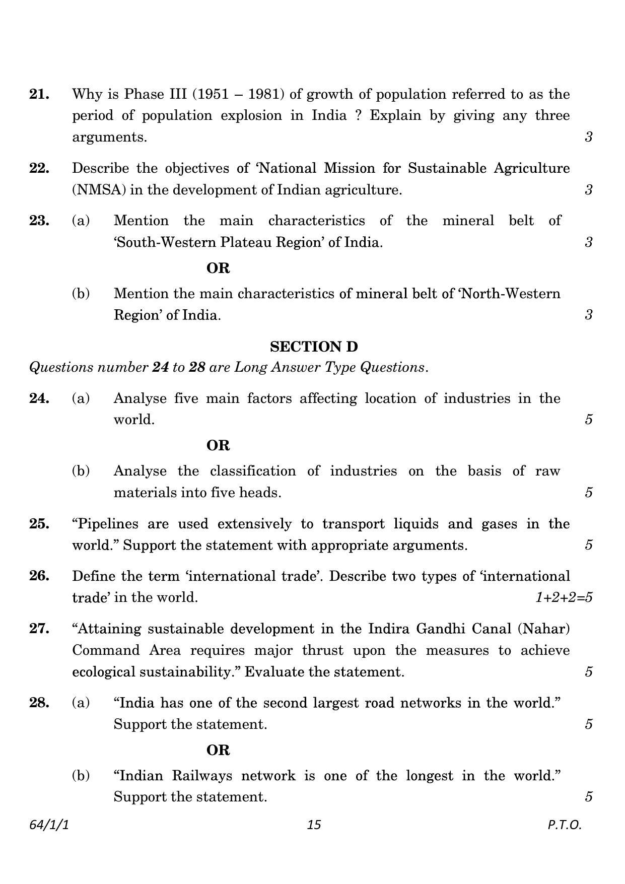 CBSE Class 12 64-1-1 Geography 2023 Question Paper - Page 15