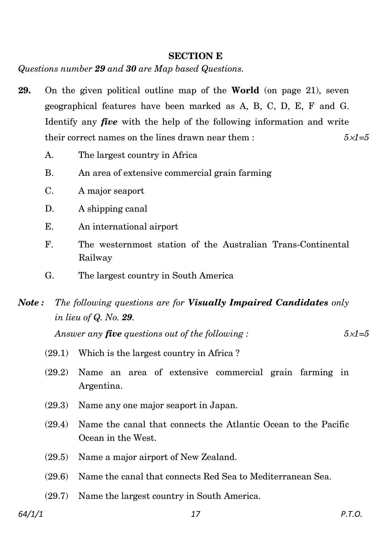 CBSE Class 12 64-1-1 Geography 2023 Question Paper - Page 17