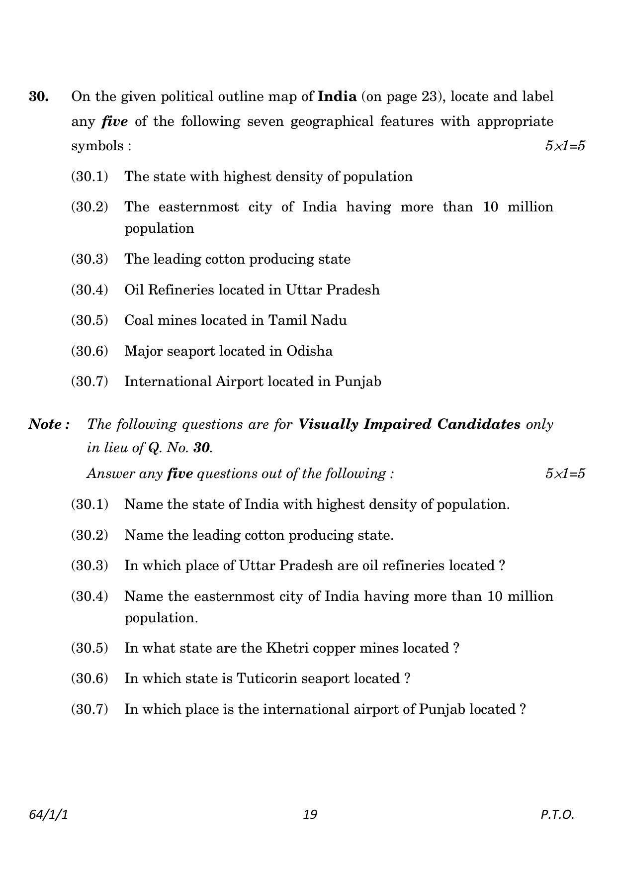 CBSE Class 12 64-1-1 Geography 2023 Question Paper - Page 19