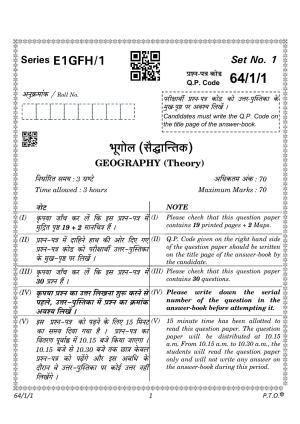 CBSE Class 12 64-1-1 Geography 2023 Question Paper