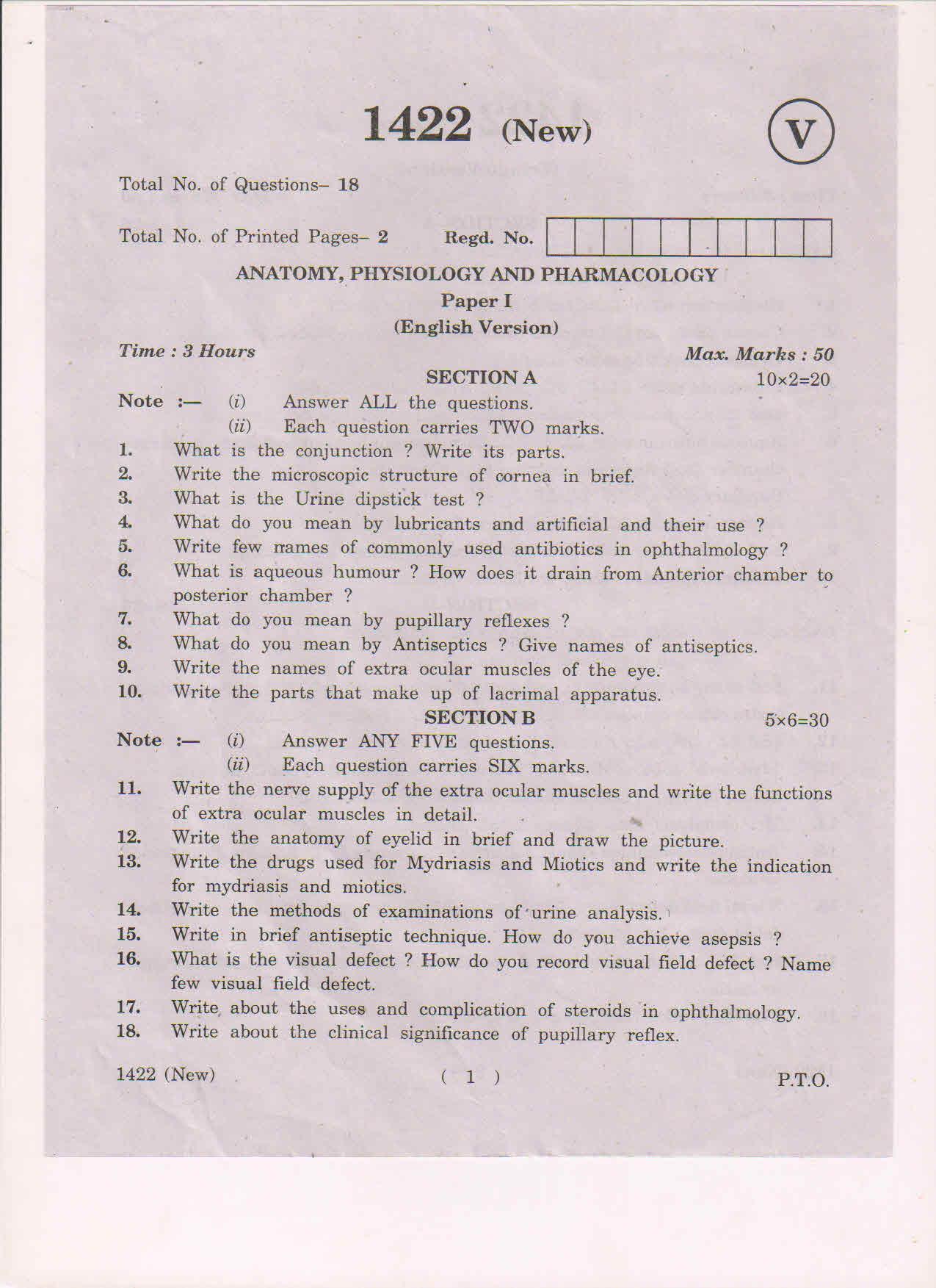 AP Inter 1st Year OT-I (New)-1422 March-2019-Vocational Question Paper - Page 1