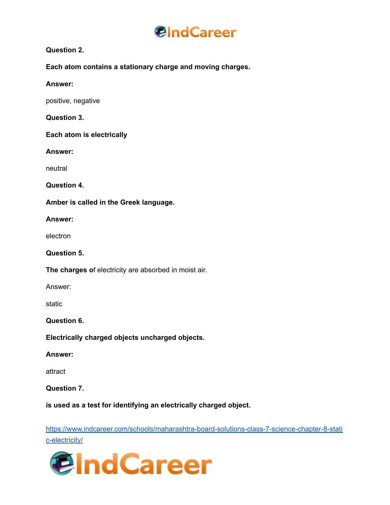 Maharashtra Board Solutions Class 7-Science: Chapter 8- Static Electricity - Page 7