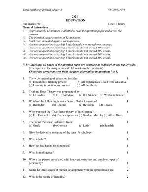 Nagaland Board Class 12 Education 2021 Question Paper