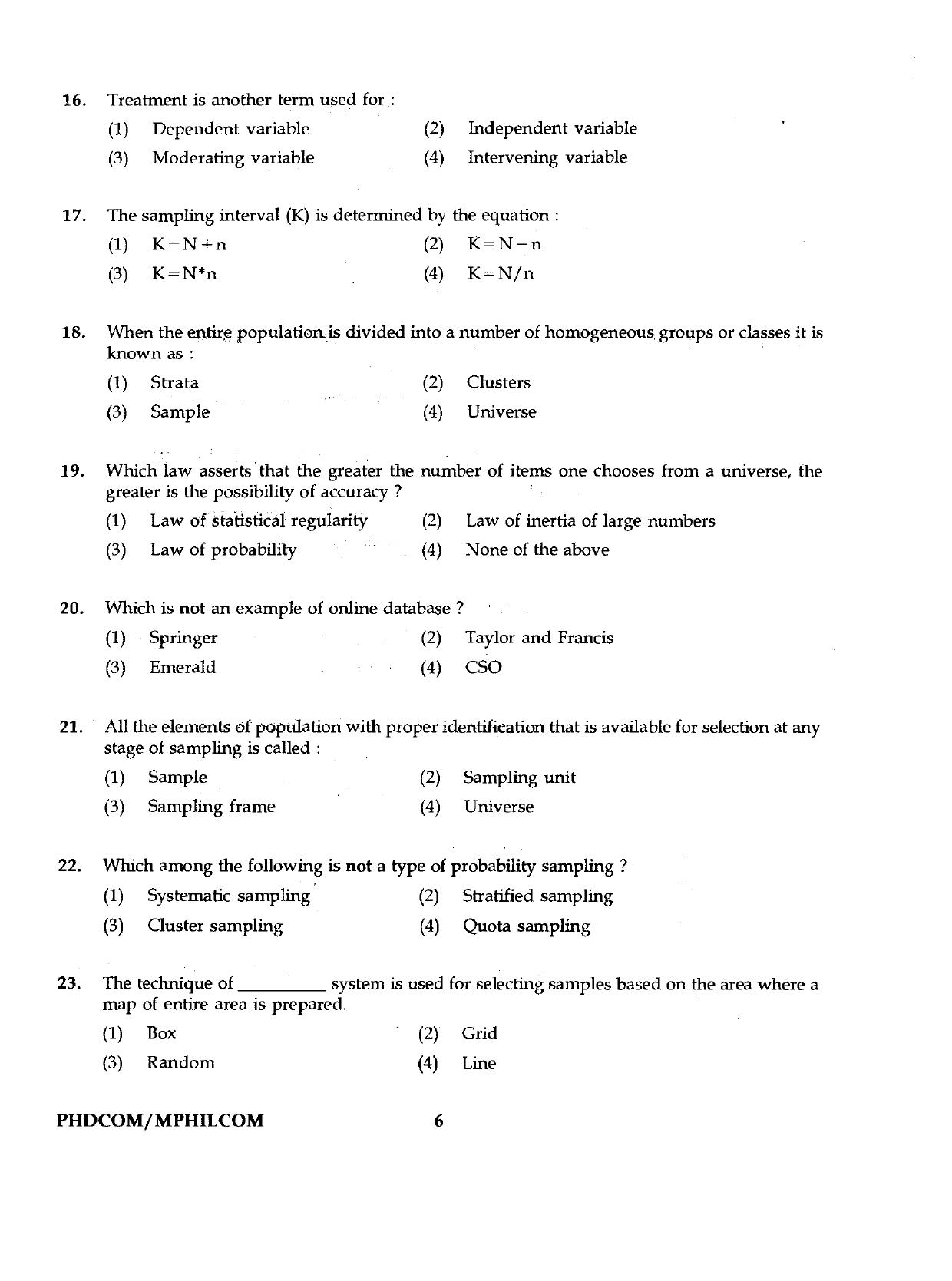 IGNOU PhD Entrance Test Ph.D./M.Phil (Commerce) 2019 Question Paper - Page 6