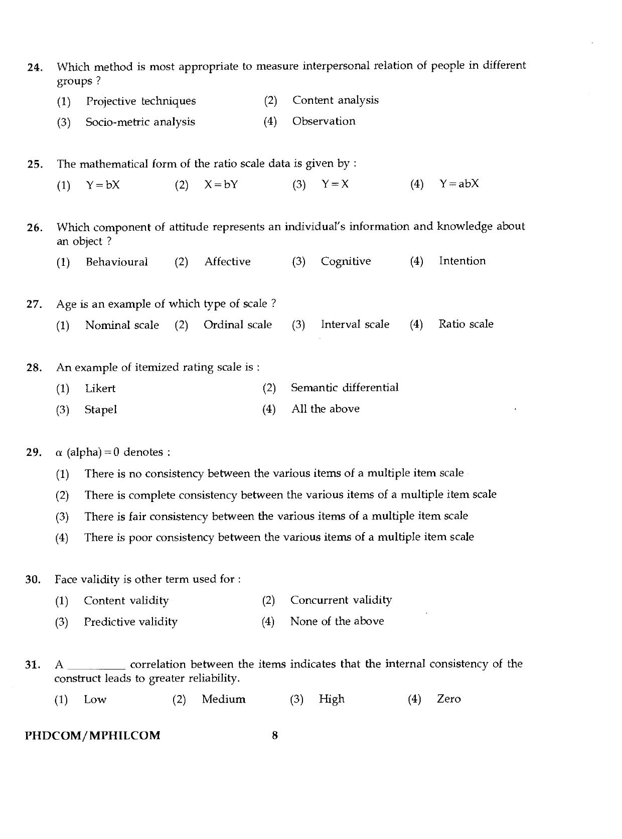 IGNOU PhD Entrance Test Ph.D./M.Phil (Commerce) 2019 Question Paper - Page 8