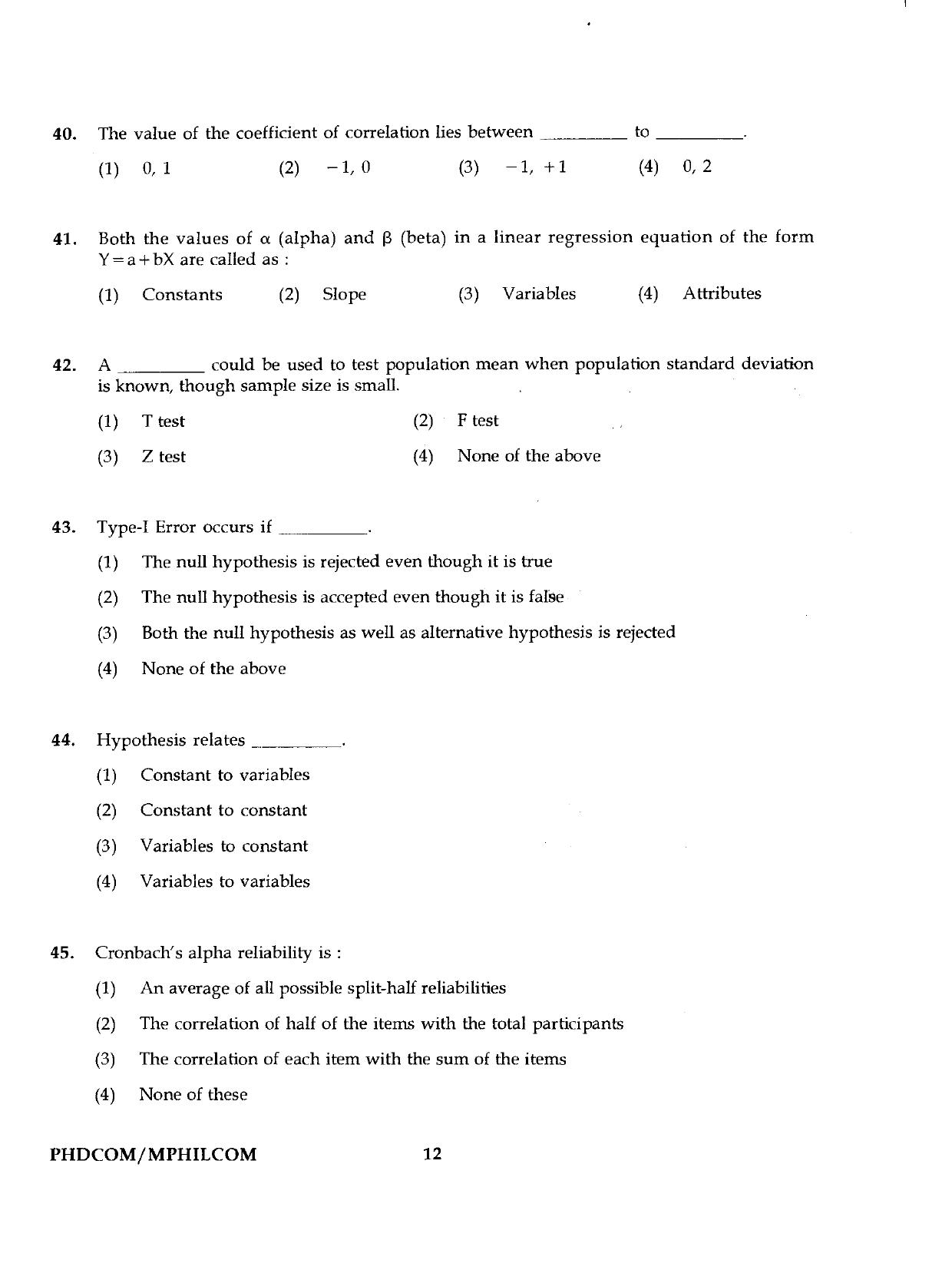 IGNOU PhD Entrance Test Ph.D./M.Phil (Commerce) 2019 Question Paper - Page 12