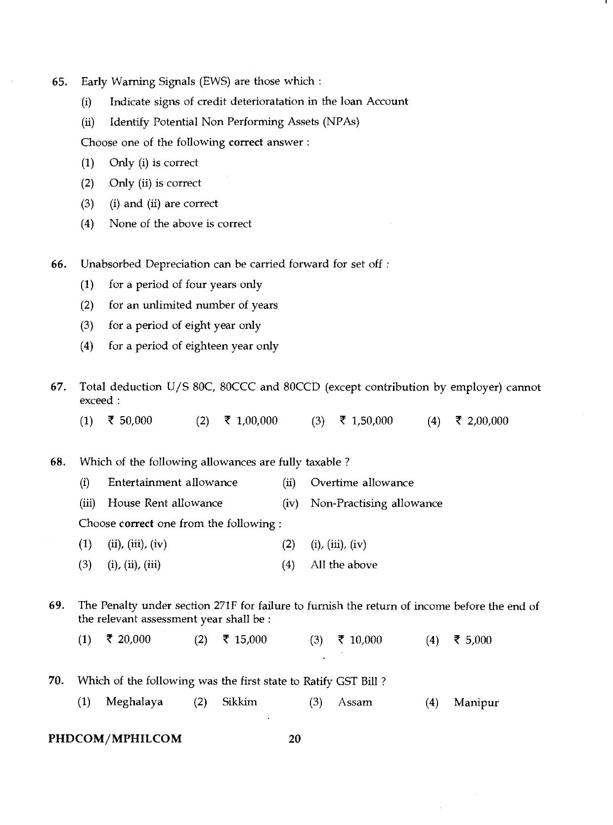 IGNOU PhD Entrance Test Ph.D./M.Phil (Commerce) 2019 Question Paper - Page 20