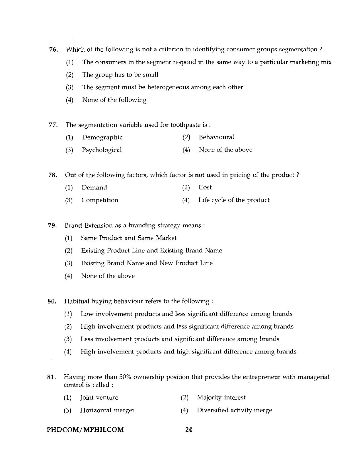 IGNOU PhD Entrance Test Ph.D./M.Phil (Commerce) 2019 Question Paper - Page 24