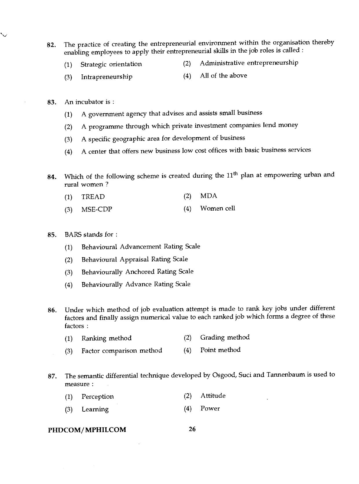 IGNOU PhD Entrance Test Ph.D./M.Phil (Commerce) 2019 Question Paper - Page 26