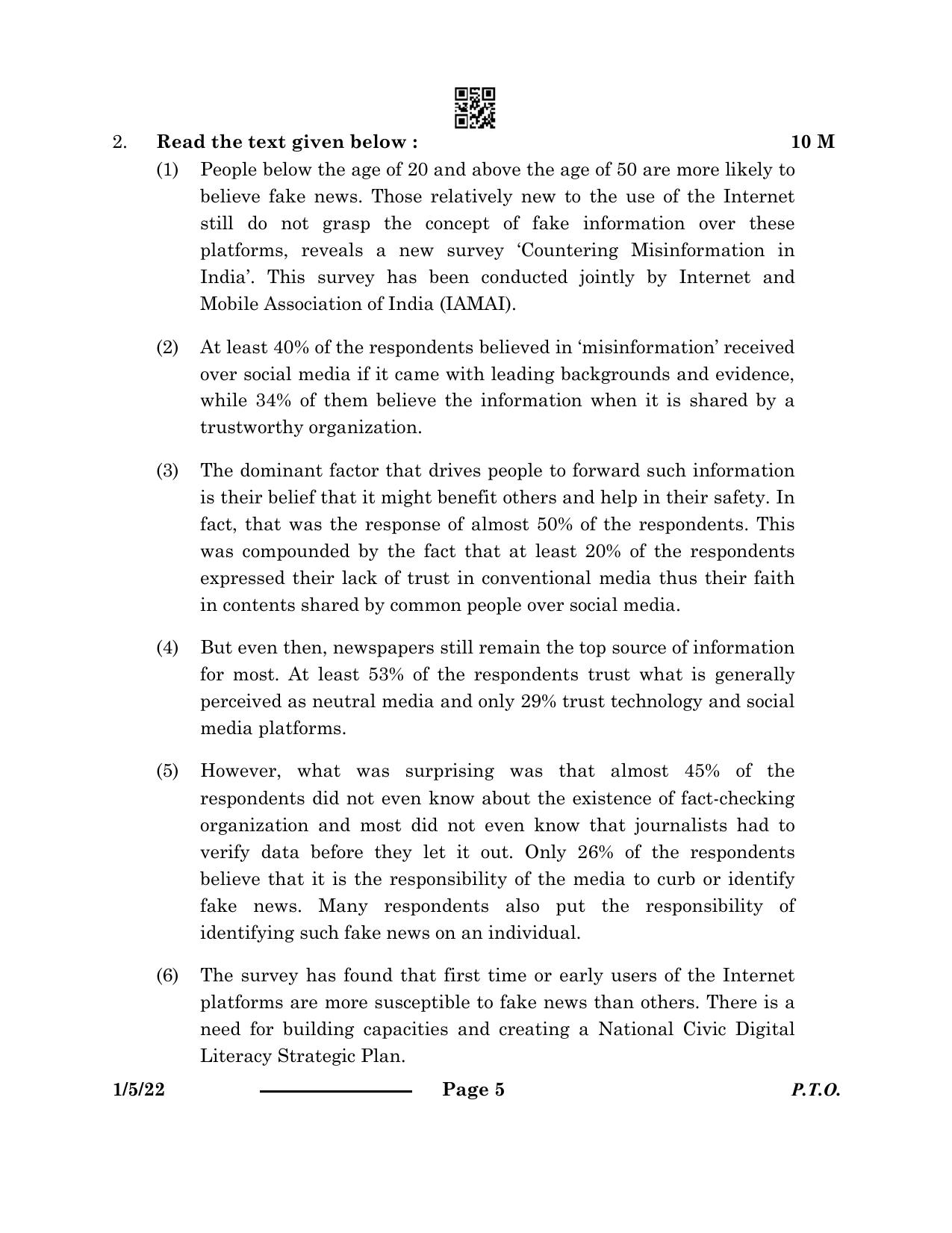 CBSE Class 12 1-5-2 English Core 2024 Question Paper - Page 5