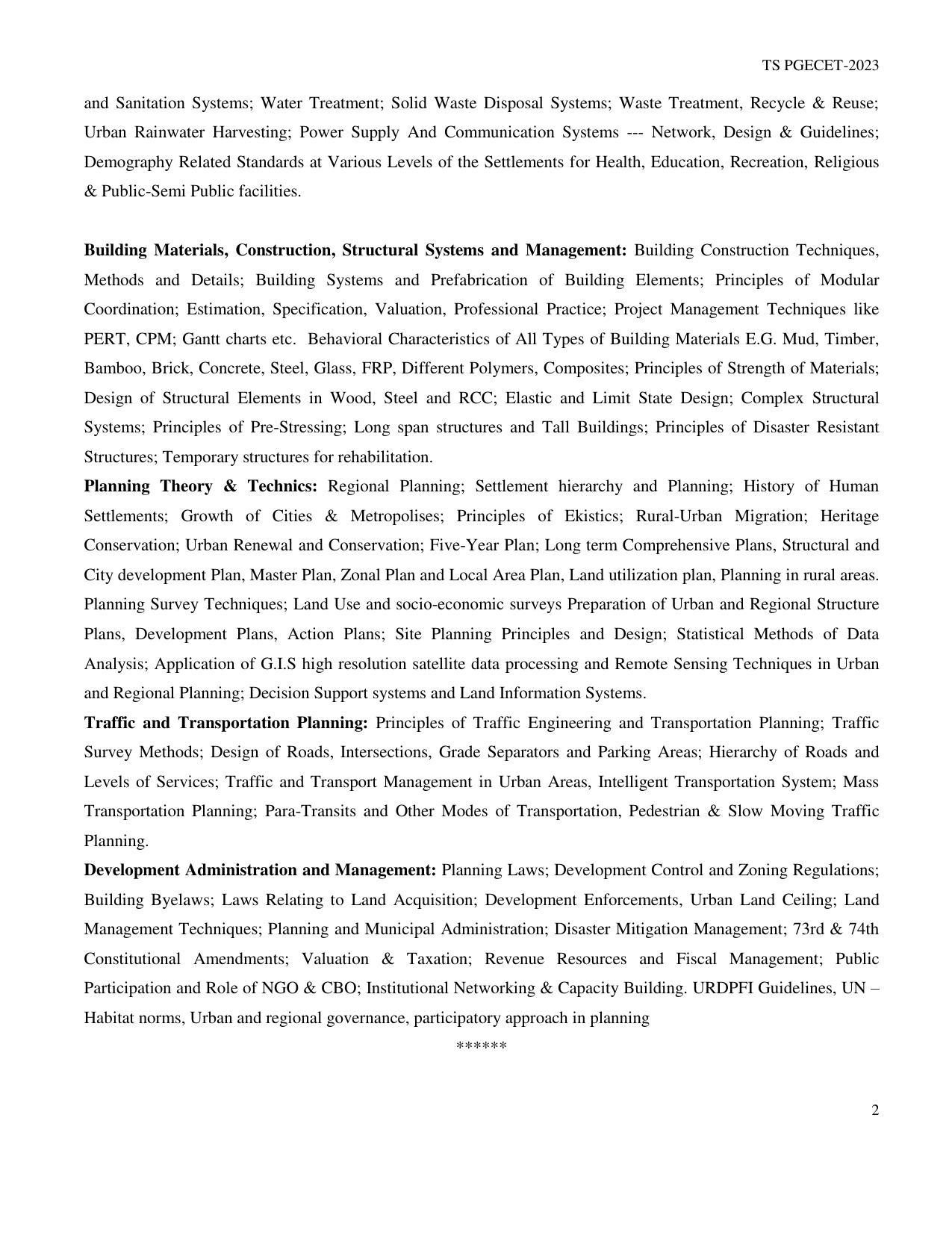 TS PGECET Architecture and Planning Syllabus - Page 2