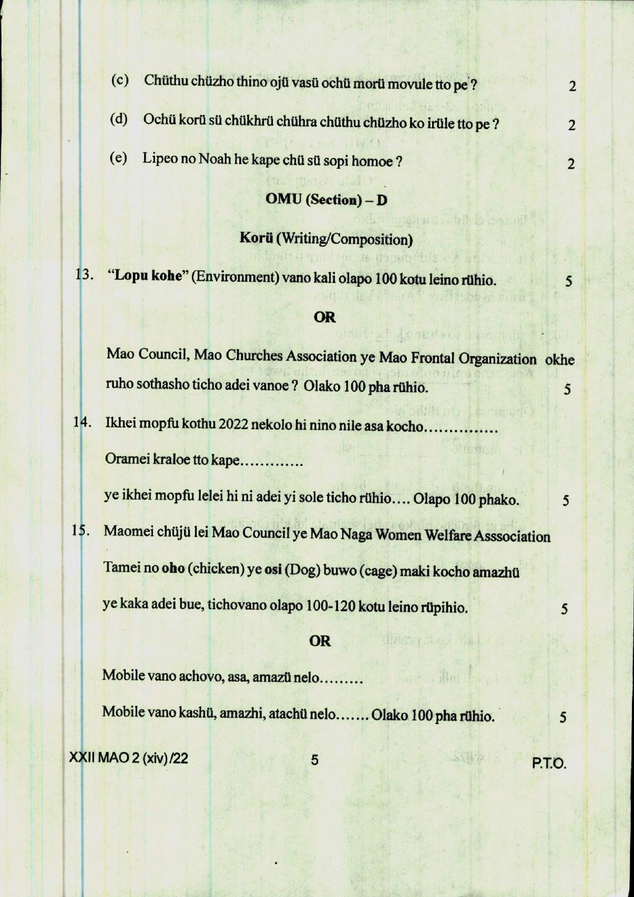 COHSEM 12th Question Papers 2022 Mao-La (M.I.L) - Page 5