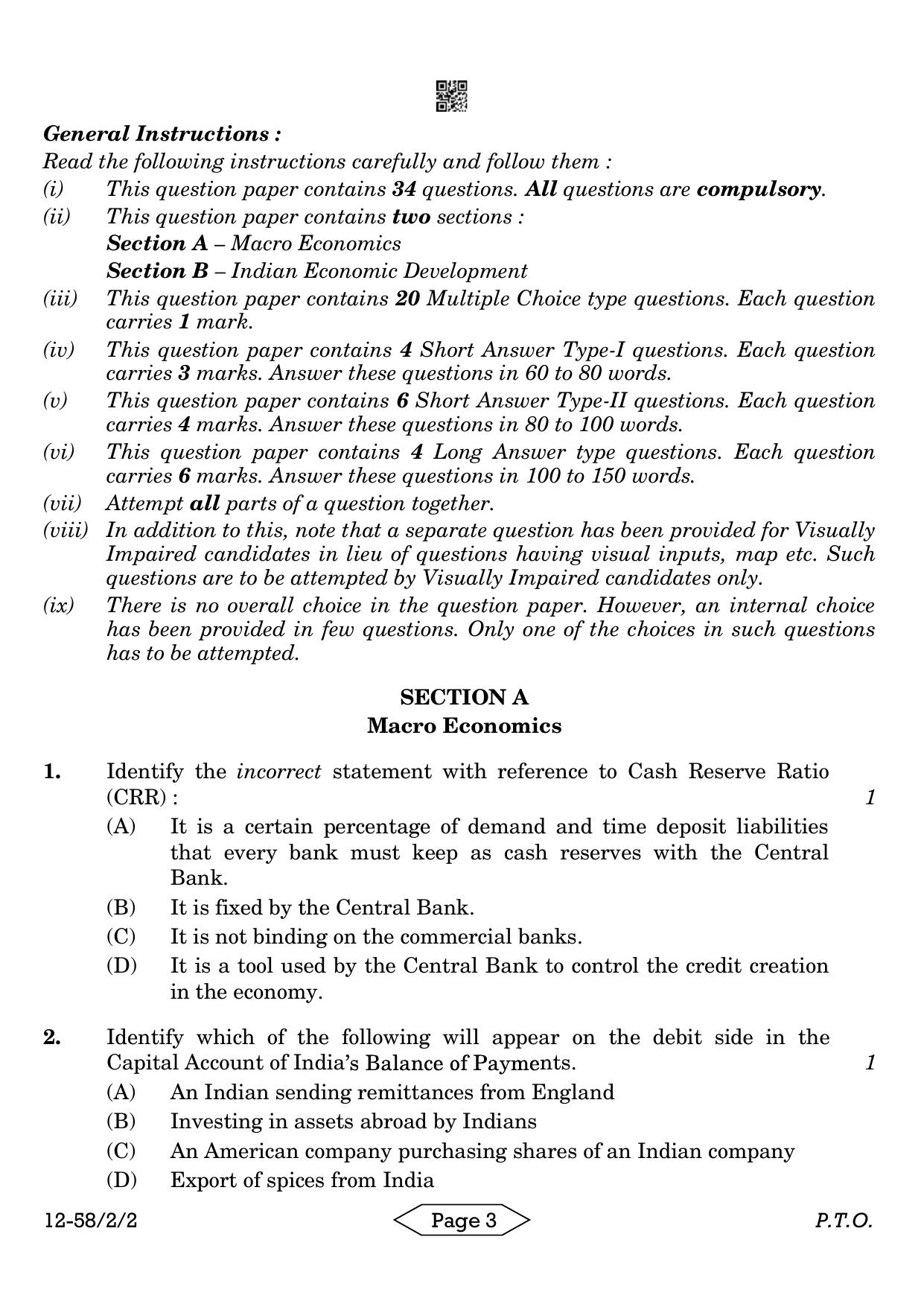 CBSE Class 12 58-2-2 Economics 2024 Question Paper - Page 3