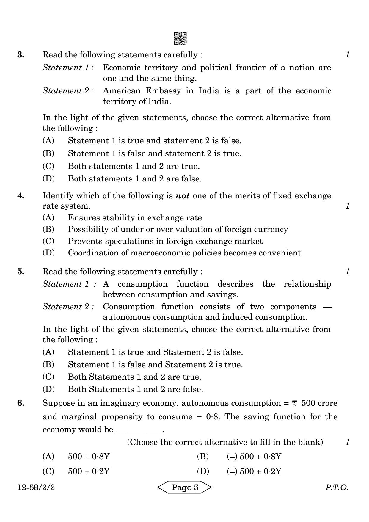 CBSE Class 12 58-2-2 Economics 2024 Question Paper - Page 5