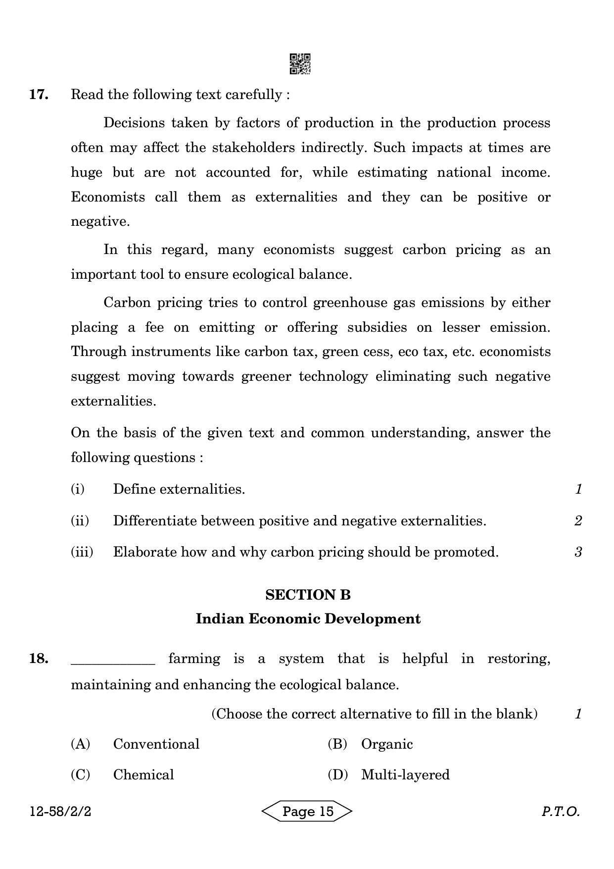 CBSE Class 12 58-2-2 Economics 2024 Question Paper - Page 15