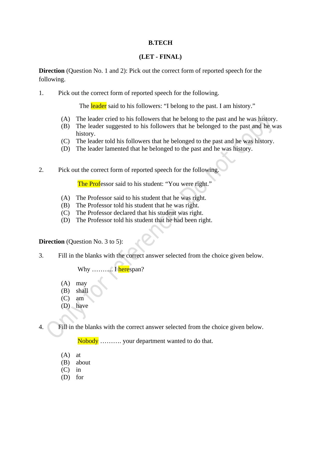 CUSAT CAT 2021 Lateral Entry To B.Tech Question Paper - Page 1