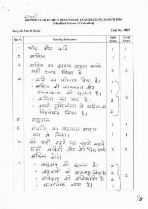 Kerala Plus One 2016 Hindi Answer Key