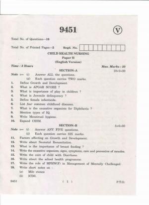 AP Inter. 2nd Year Vocational Question Paper May – 2019 - Child Health Nursing-II