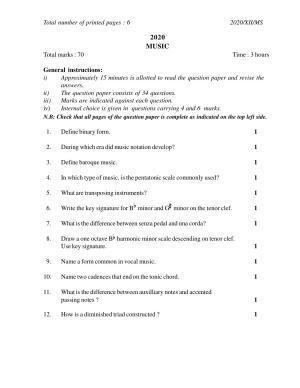 Nagaland Board Class 12 MUSIC 2020 Question Papers