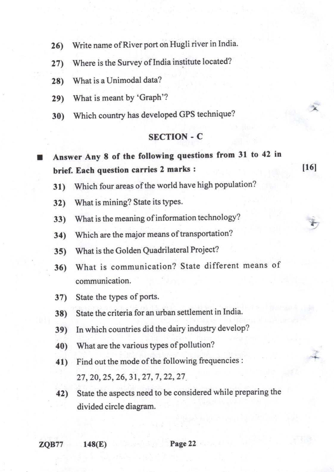 Gujarat Board Class 12th Question Paper 2022: (GHE) Geography - Page 22