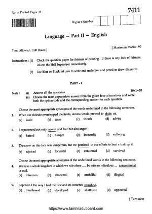 TN Class 12 2024 English Question Papers