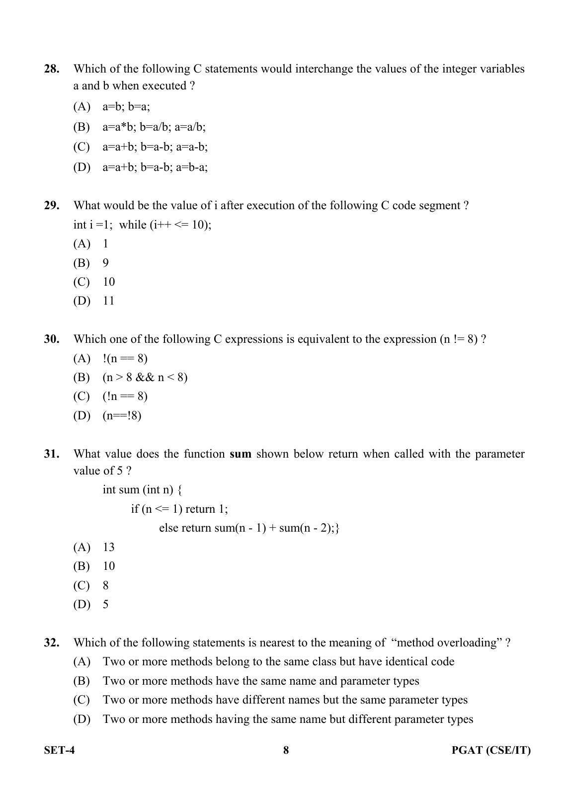 OJEE PGAT 2013 CSE IT SET 4 Question Paper - Page 7
