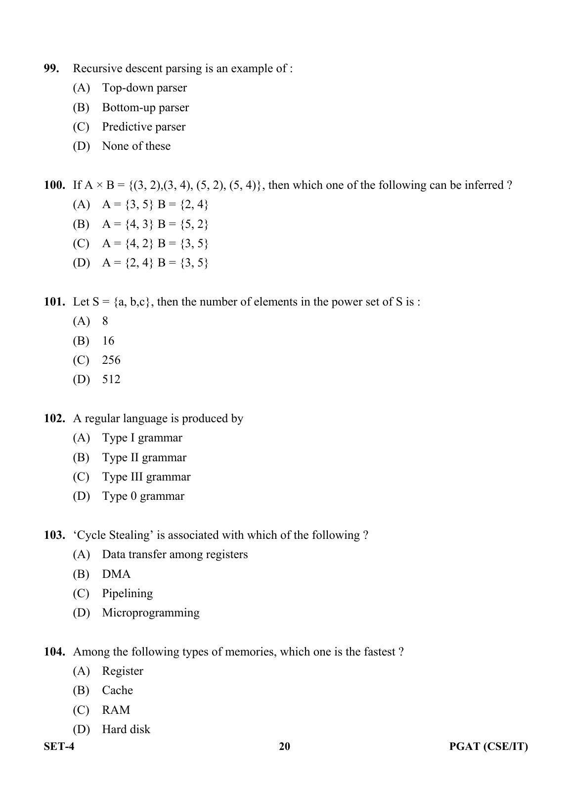 OJEE PGAT 2013 CSE IT SET 4 Question Paper - Page 19