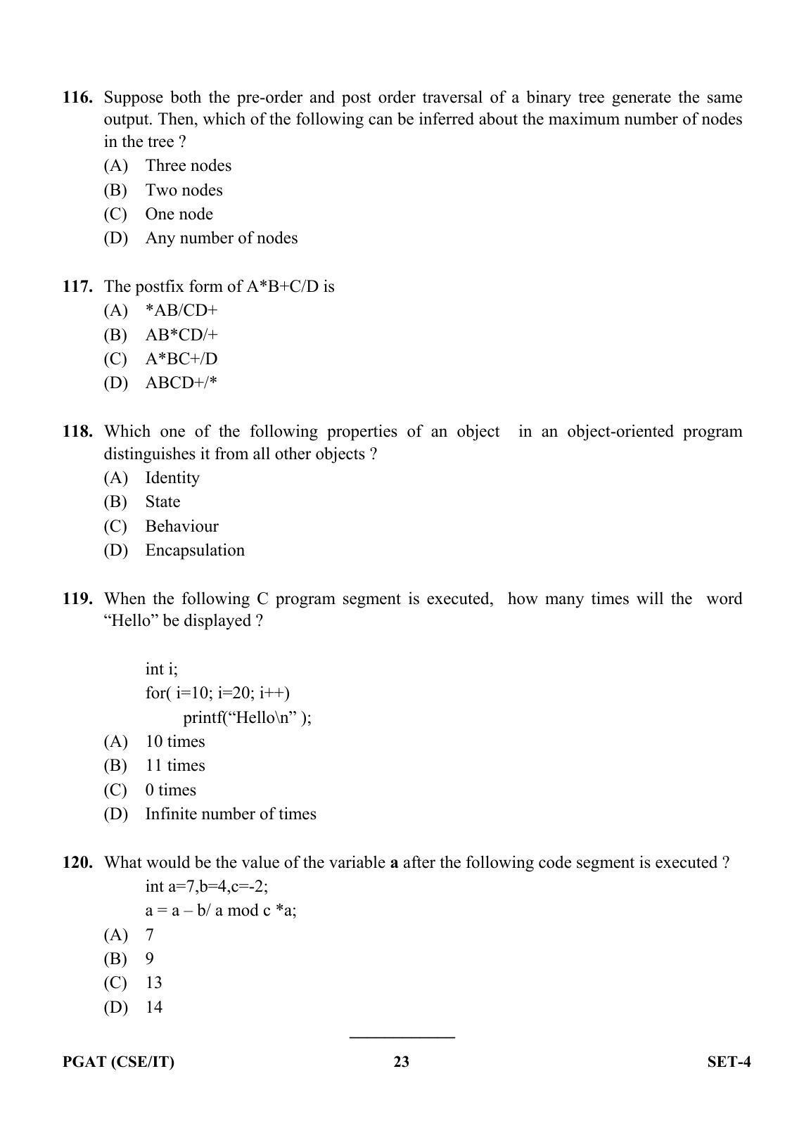 OJEE PGAT 2013 CSE IT SET 4 Question Paper - Page 22