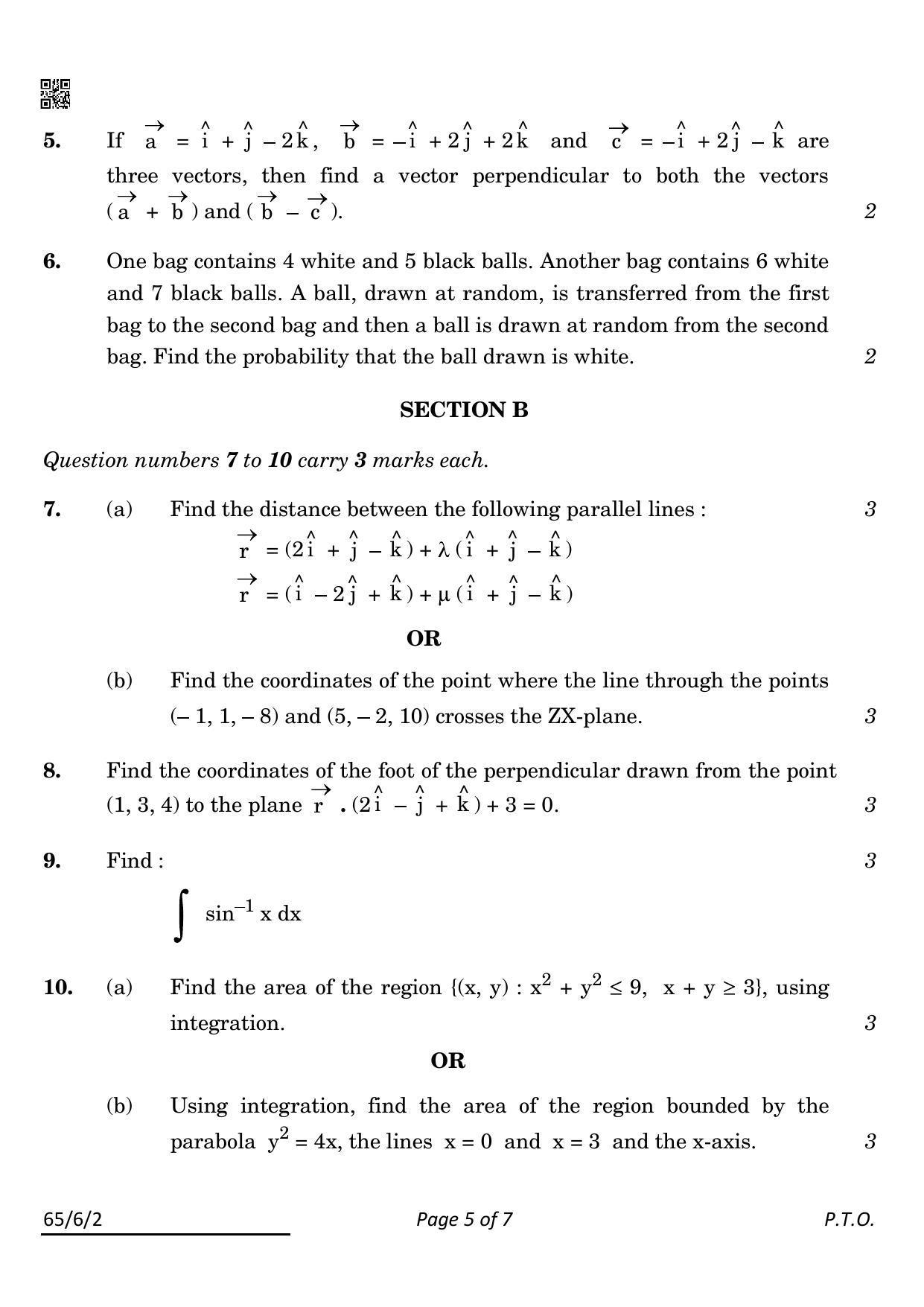 CBSE Class 12 65-6-2 Maths 2022 Compartment Question Paper - Page 5
