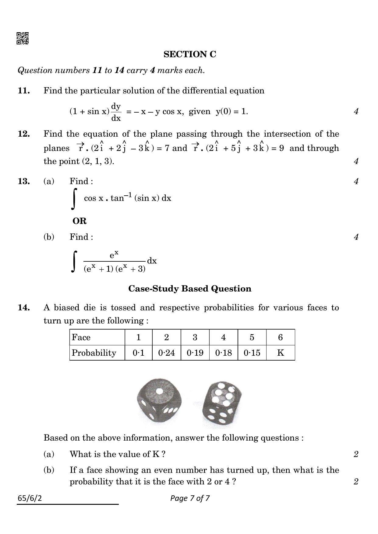 CBSE Class 12 65-6-2 Maths 2022 Compartment Question Paper - Page 7