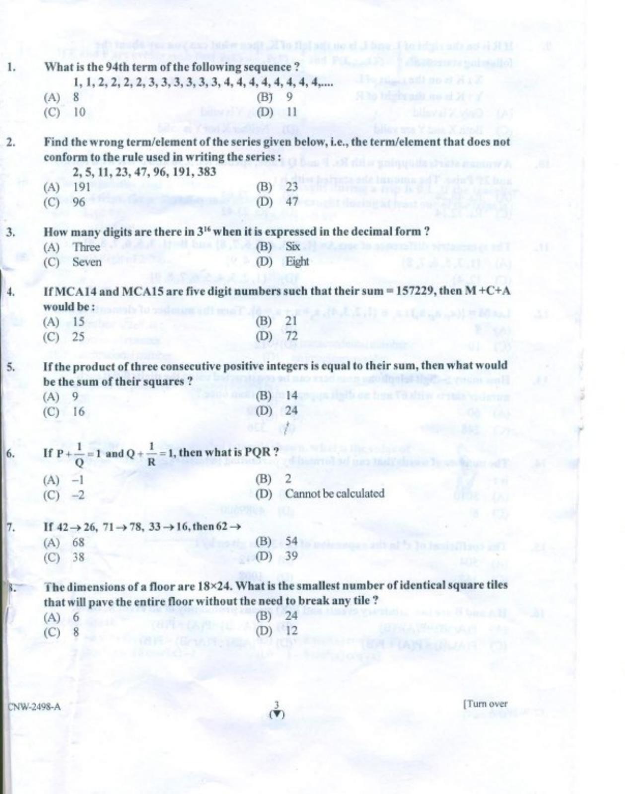 PU CET PG 2018 MCA Question Paper - Page 2