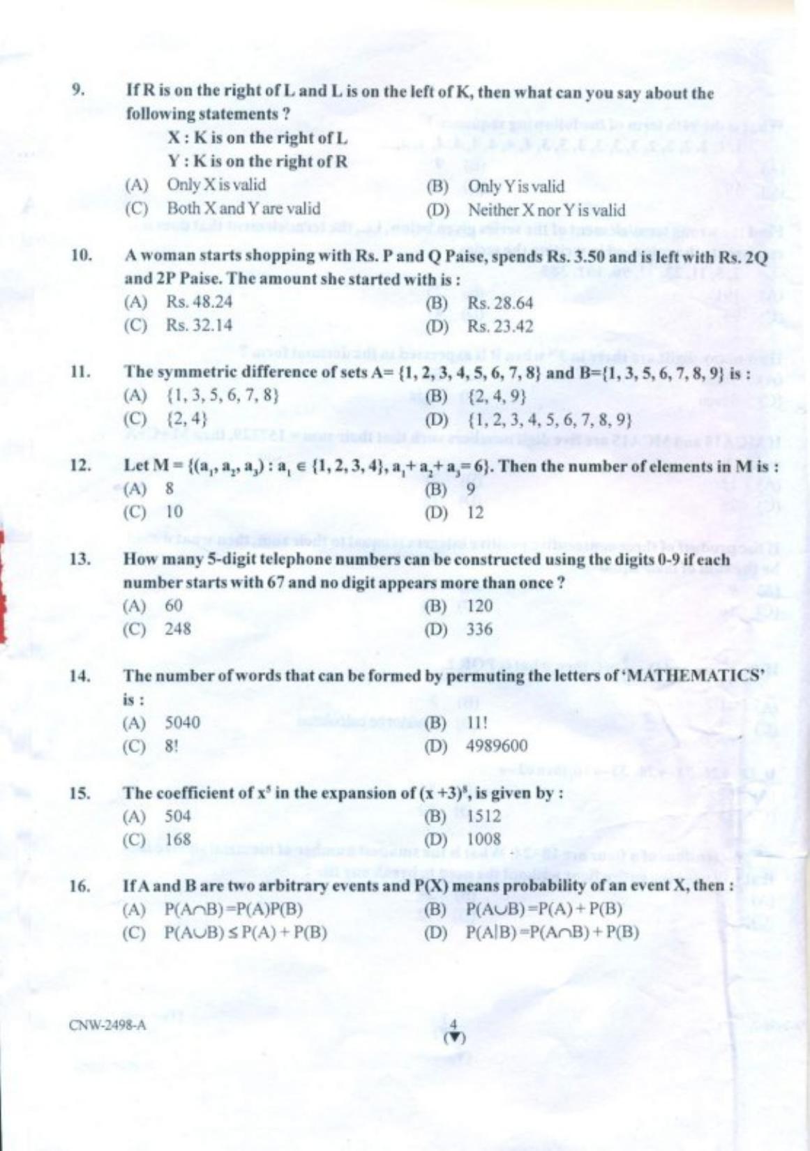 PU CET PG 2018 MCA Question Paper - Page 3