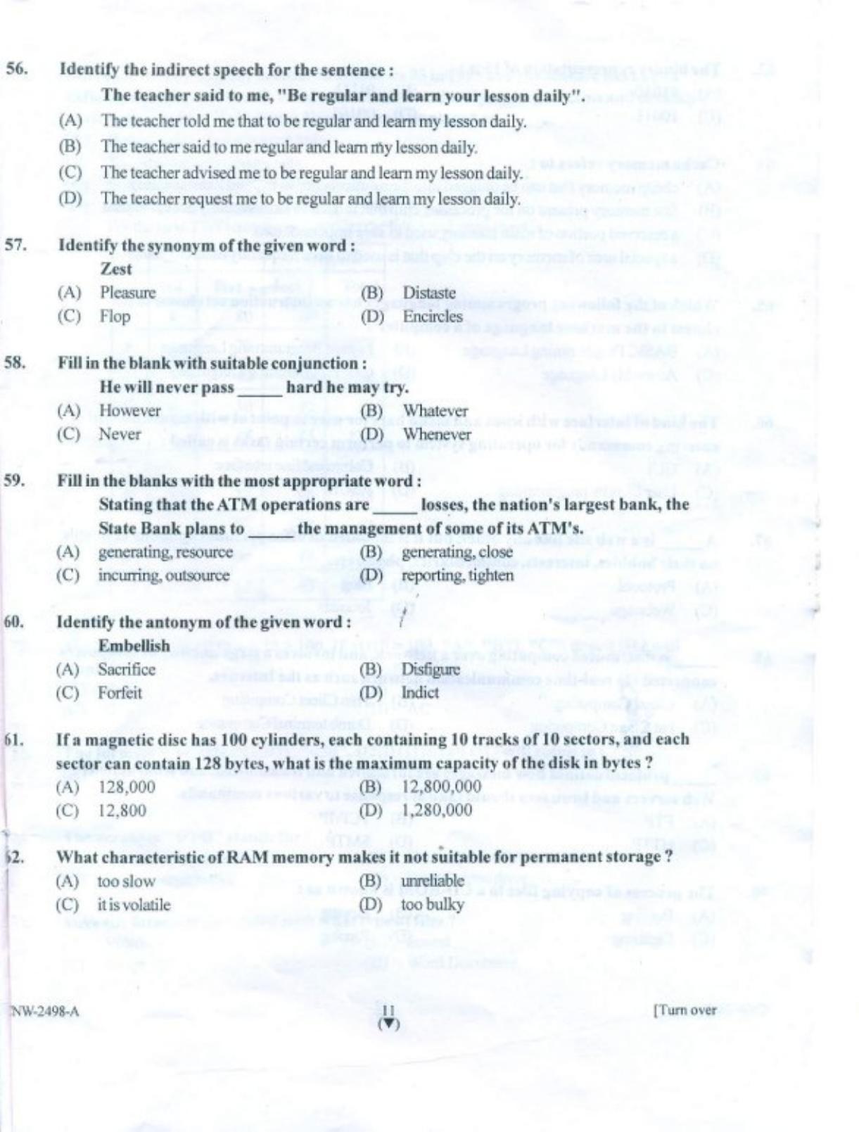 PU CET PG 2018 MCA Question Paper - Page 10