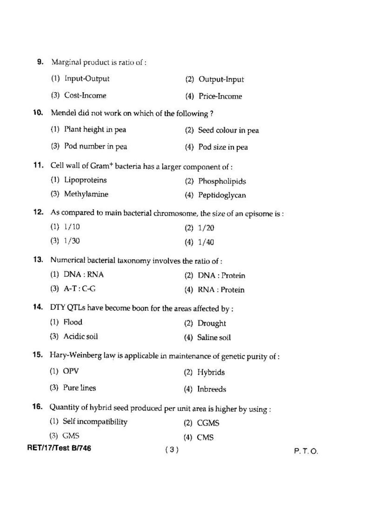 BHU RET(Agriculture) Genetics & Plant Breeding 2017 Question Paper - Page 5
