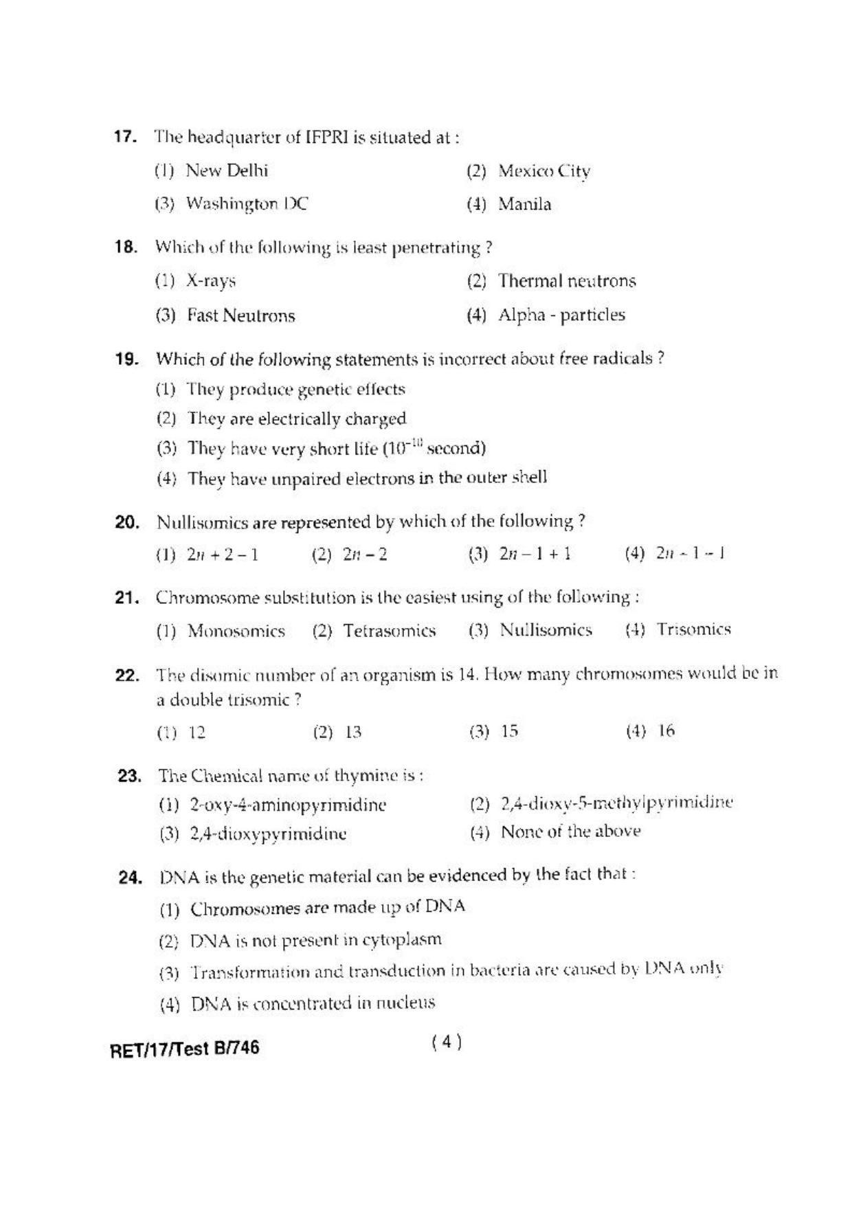 BHU RET(Agriculture) Genetics & Plant Breeding 2017 Question Paper - Page 6