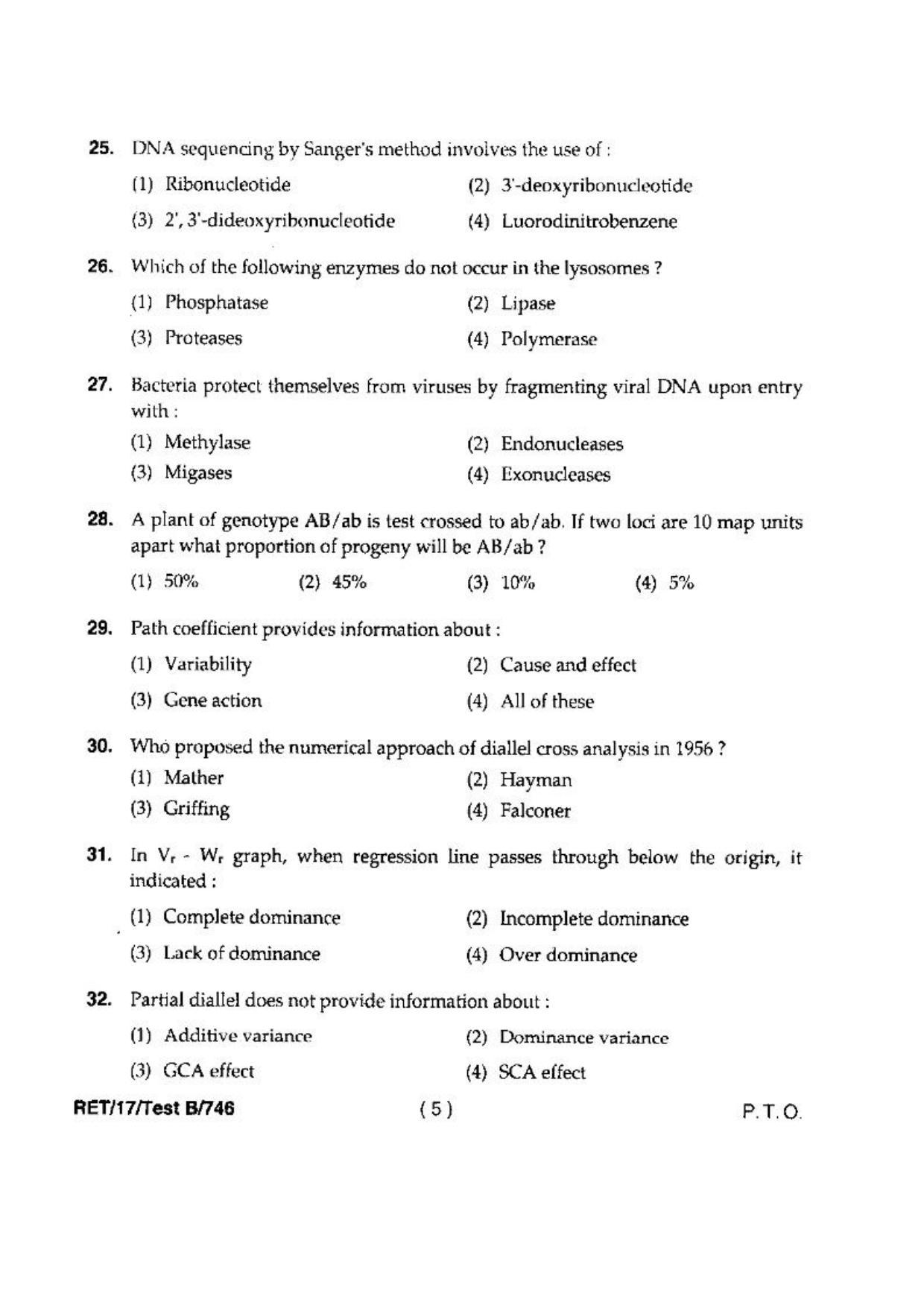 BHU RET(Agriculture) Genetics & Plant Breeding 2017 Question Paper - Page 7