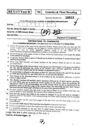 BHU RET(Agriculture) Genetics & Plant Breeding 2017 Question Paper