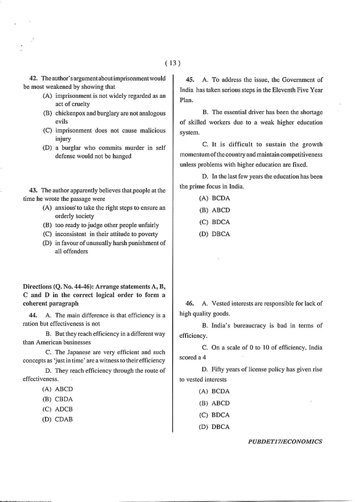 PUBDET 2017 Economics Question Paper - Page 13